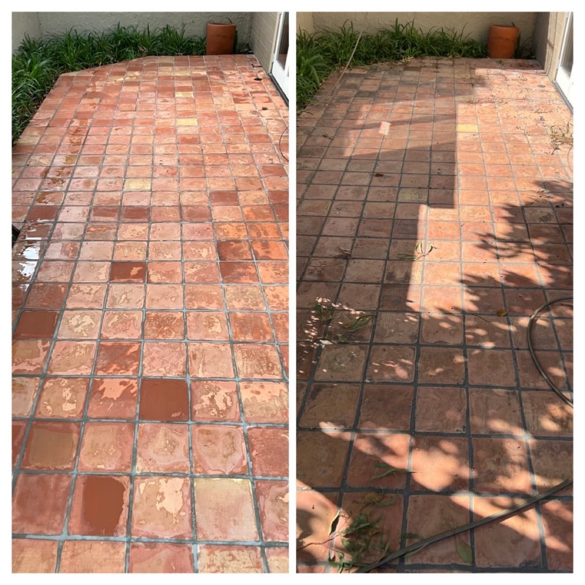 Stone exterior house wash — before and after
