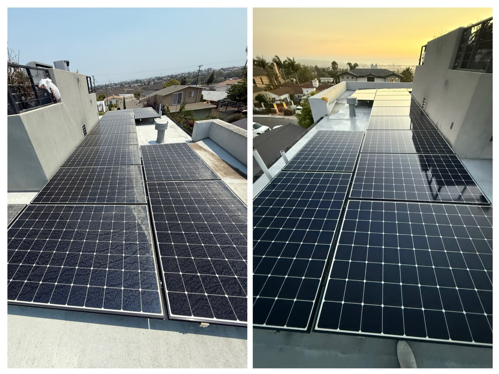 Solar panels before and after solar cleaning
