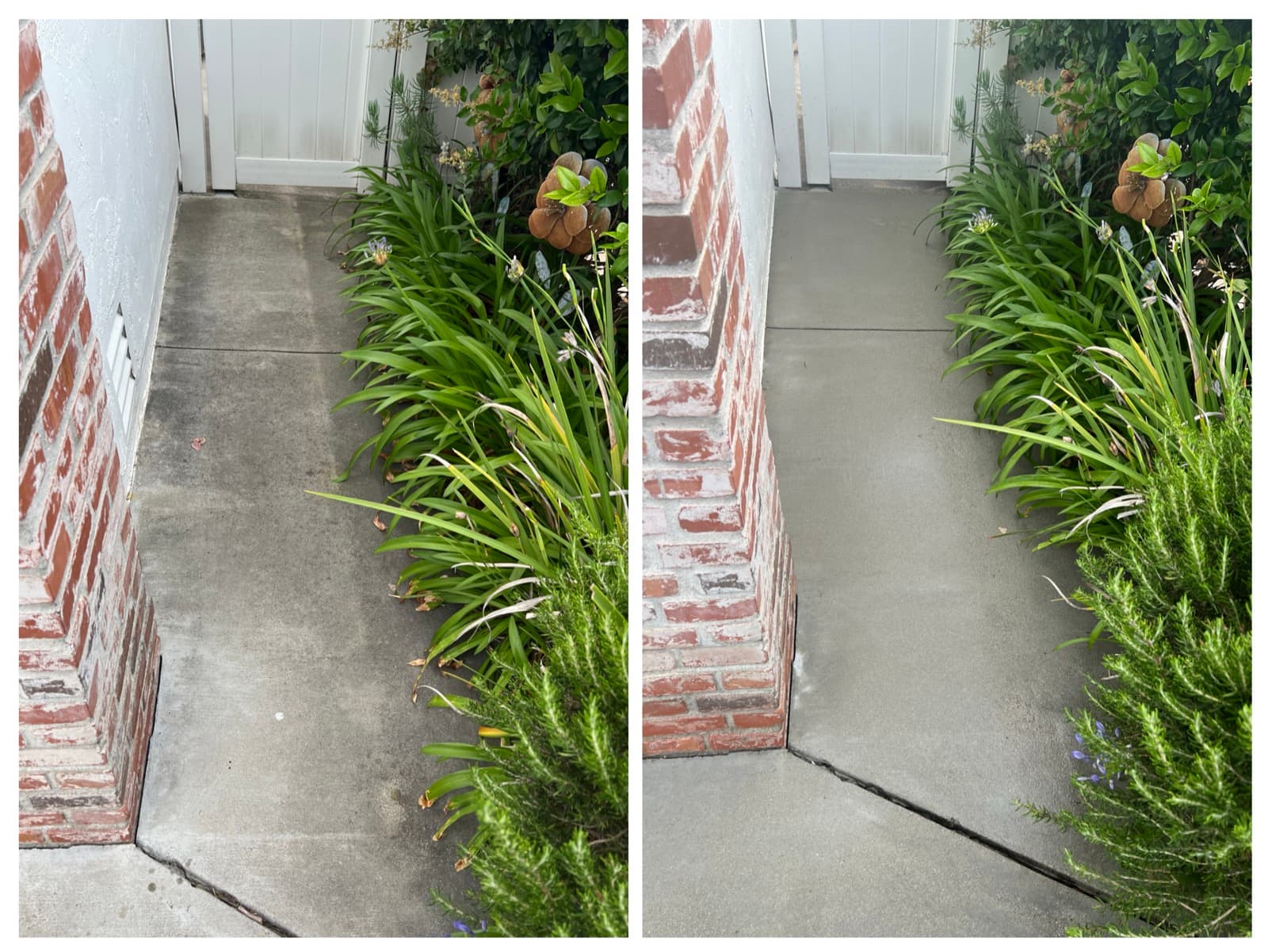 Narrow side-yard walkway — before and after